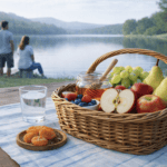 Was genau ist eine Fructoseintoleranz? Frisches Obst und Wasser am Seeufer bei ruhiger Naturkulisse.