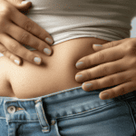 Dünndarmfehlbesiedlung bei Fructoseintoleranz Nahaufnahme eines Bauches mit Händen, die auf den Bauch drücken.